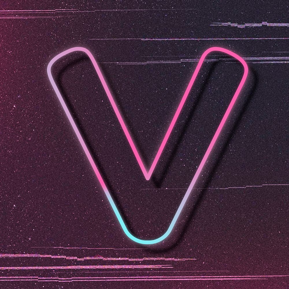 Pink neon glow letter V psd font typography