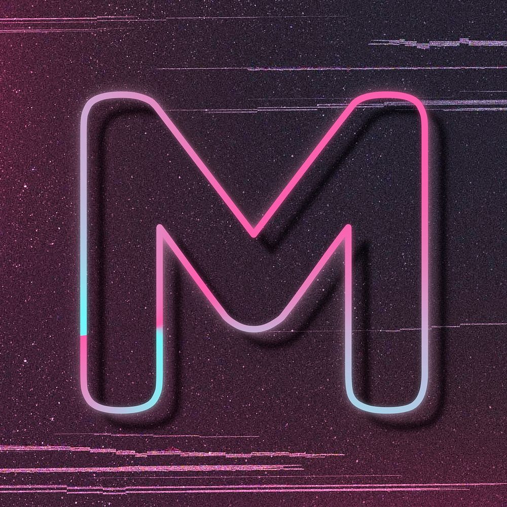 Letter M psd pink neon font typography