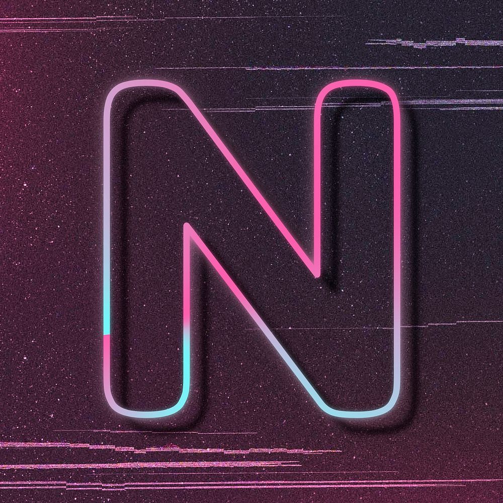 Letter N psd pink neon font typography