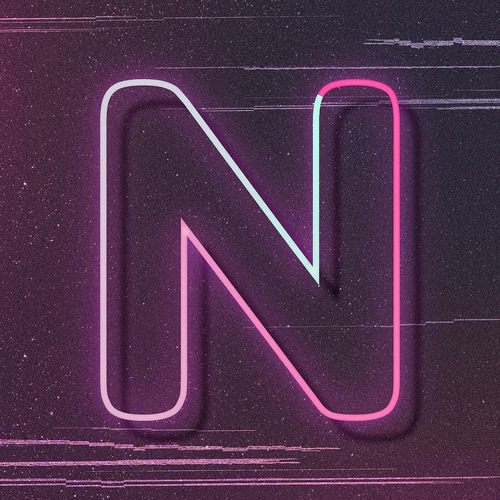 Letter N vector pink neon font typography