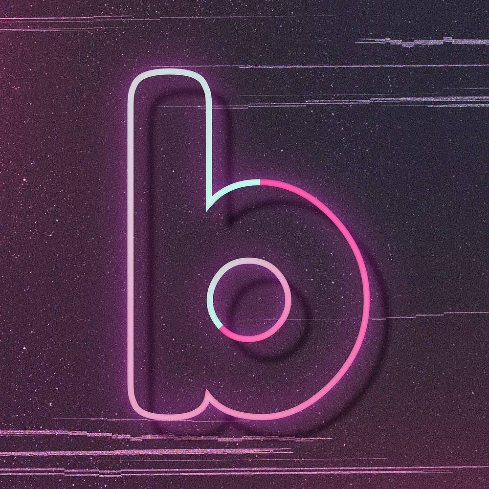 Gradient pink neon letter b vector
