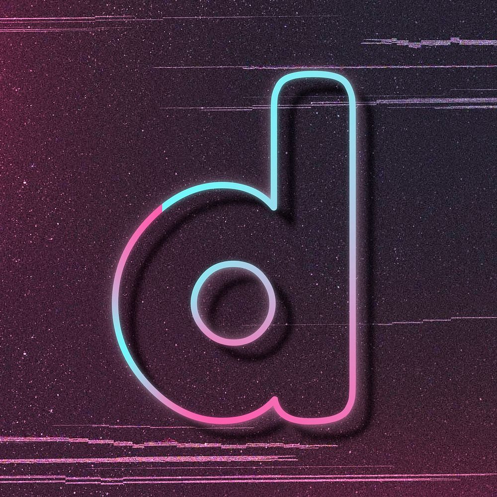 Pink neon glow letter d psd font typography