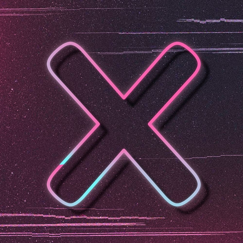 Pink neon glow letter X psd font typography