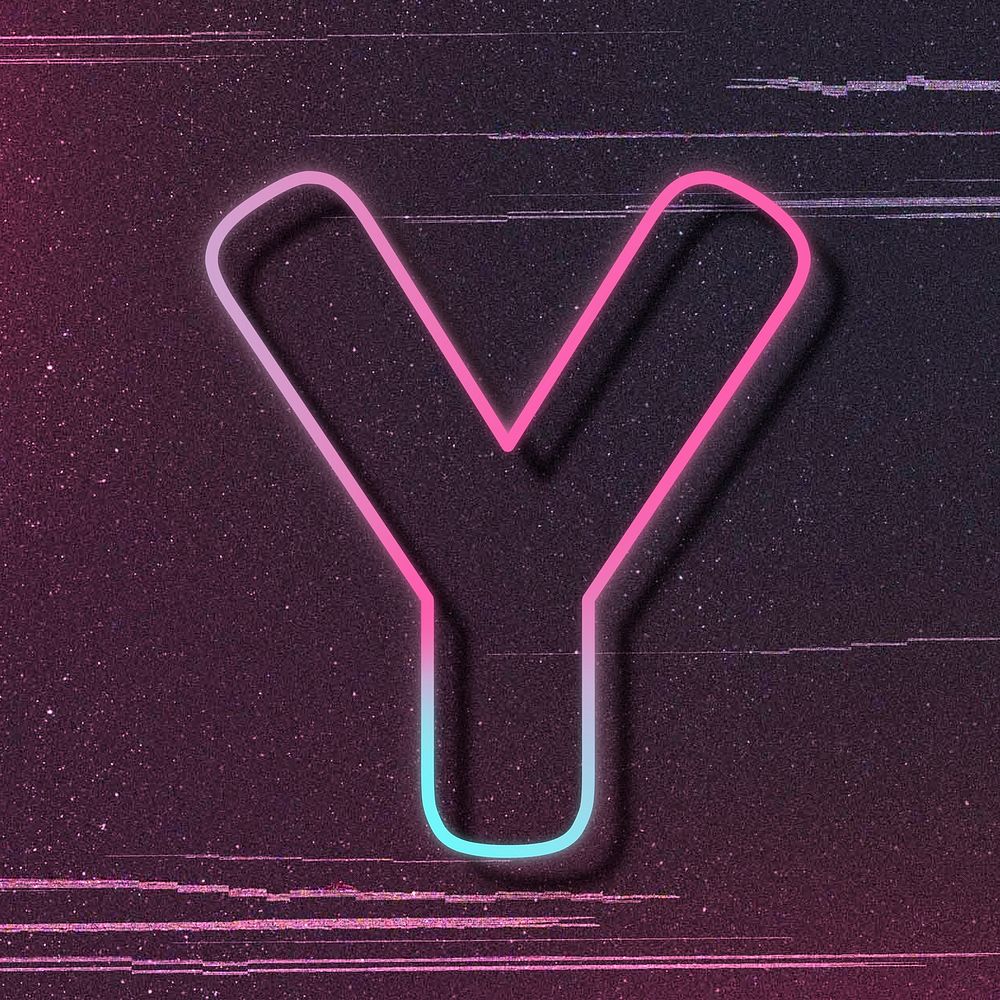 Pink neon glow letter Y psd font typography