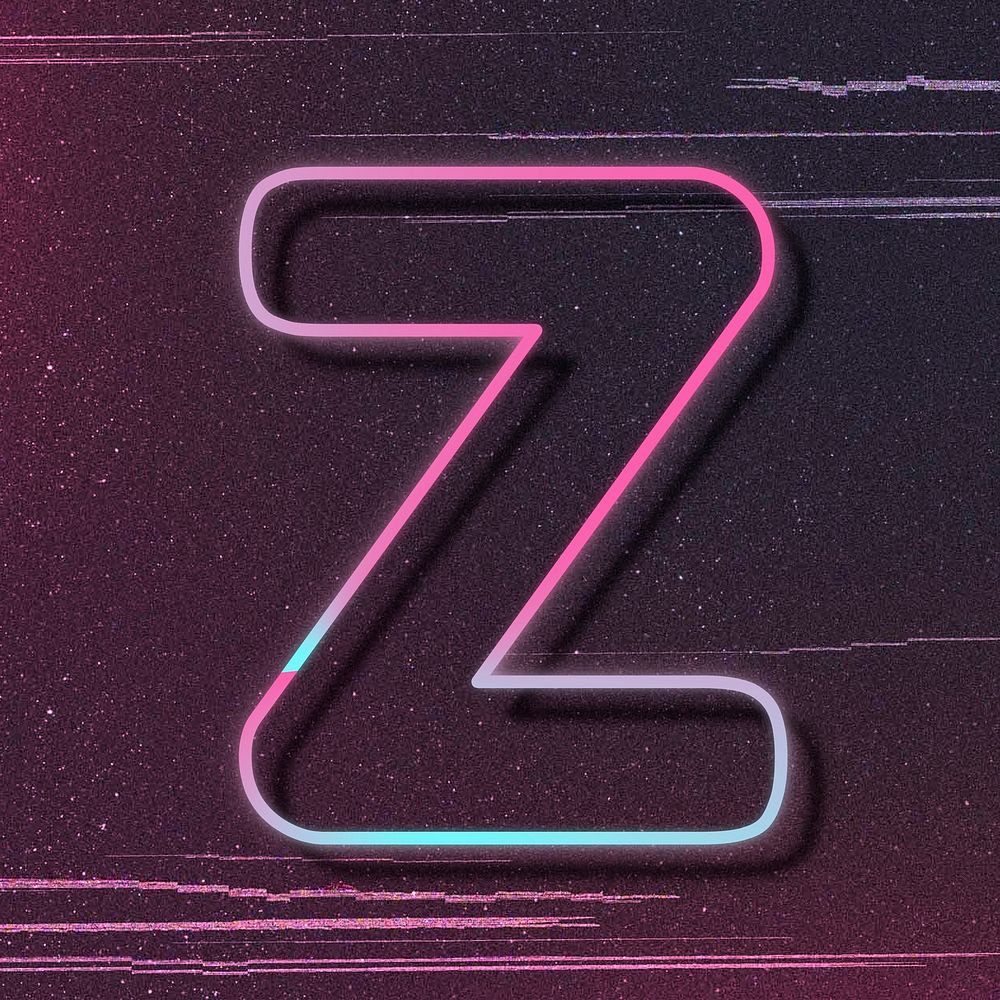 Pink neon glow letter Z psd font typography