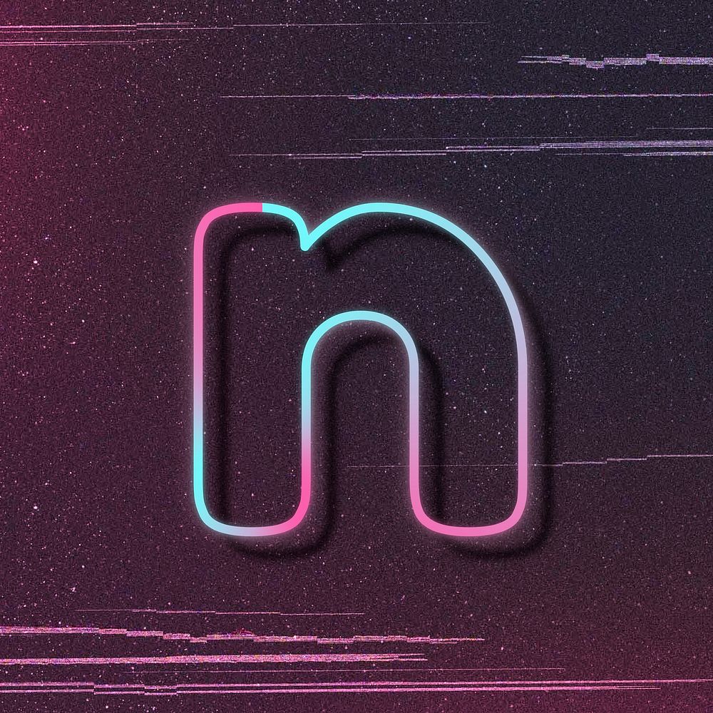 Pink neon glow letter n psd font typography