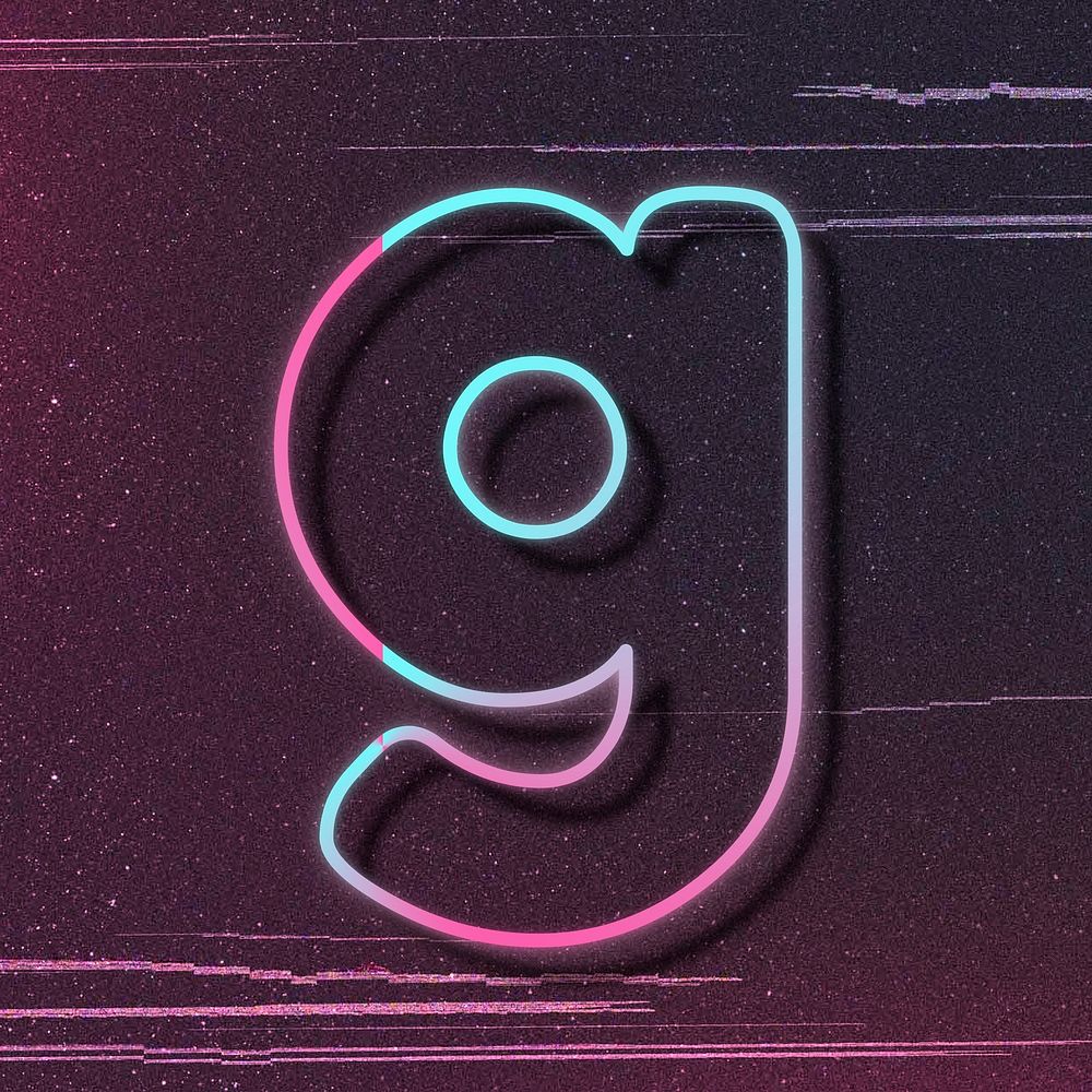 Pink neon LED letter g font typography psd