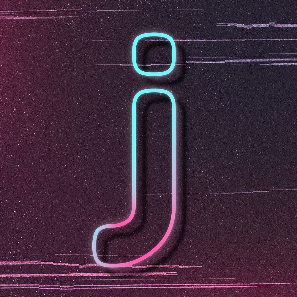 Pink neon glow letter j psd font typography