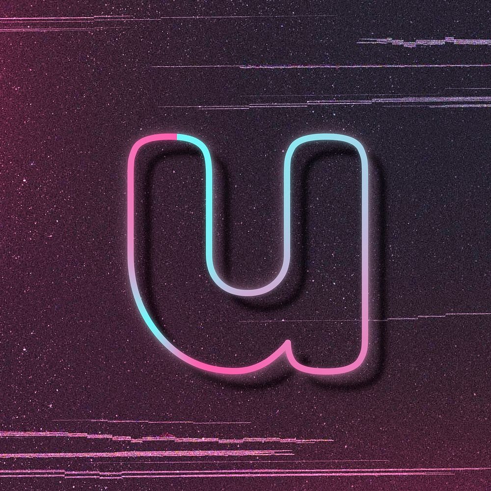 Pink neon glow letter u psd font typography