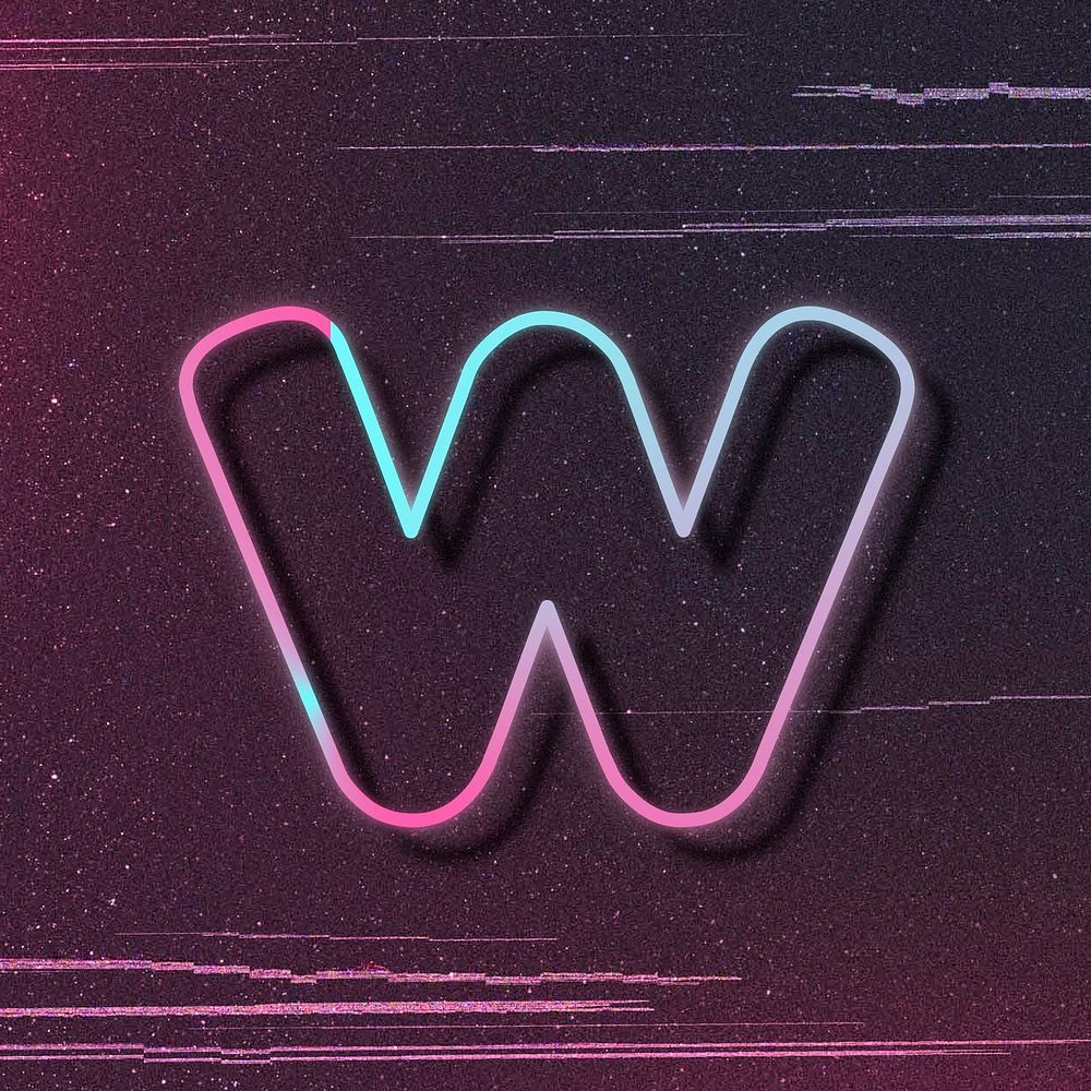 Pink neon LED letter w font typography psd