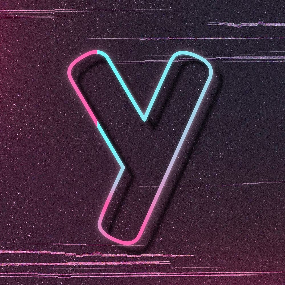 Pink neon glow letter y psd font typography