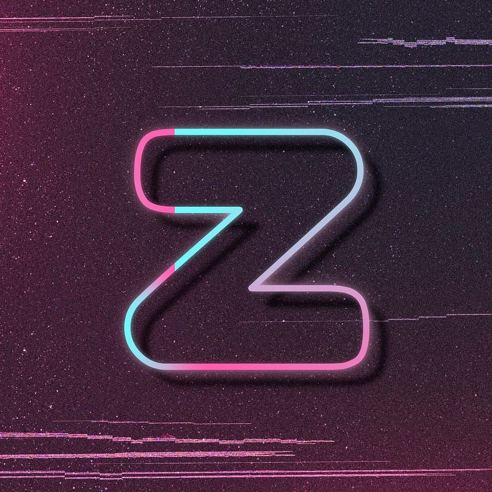 Pink neon glow letter z psd font typography