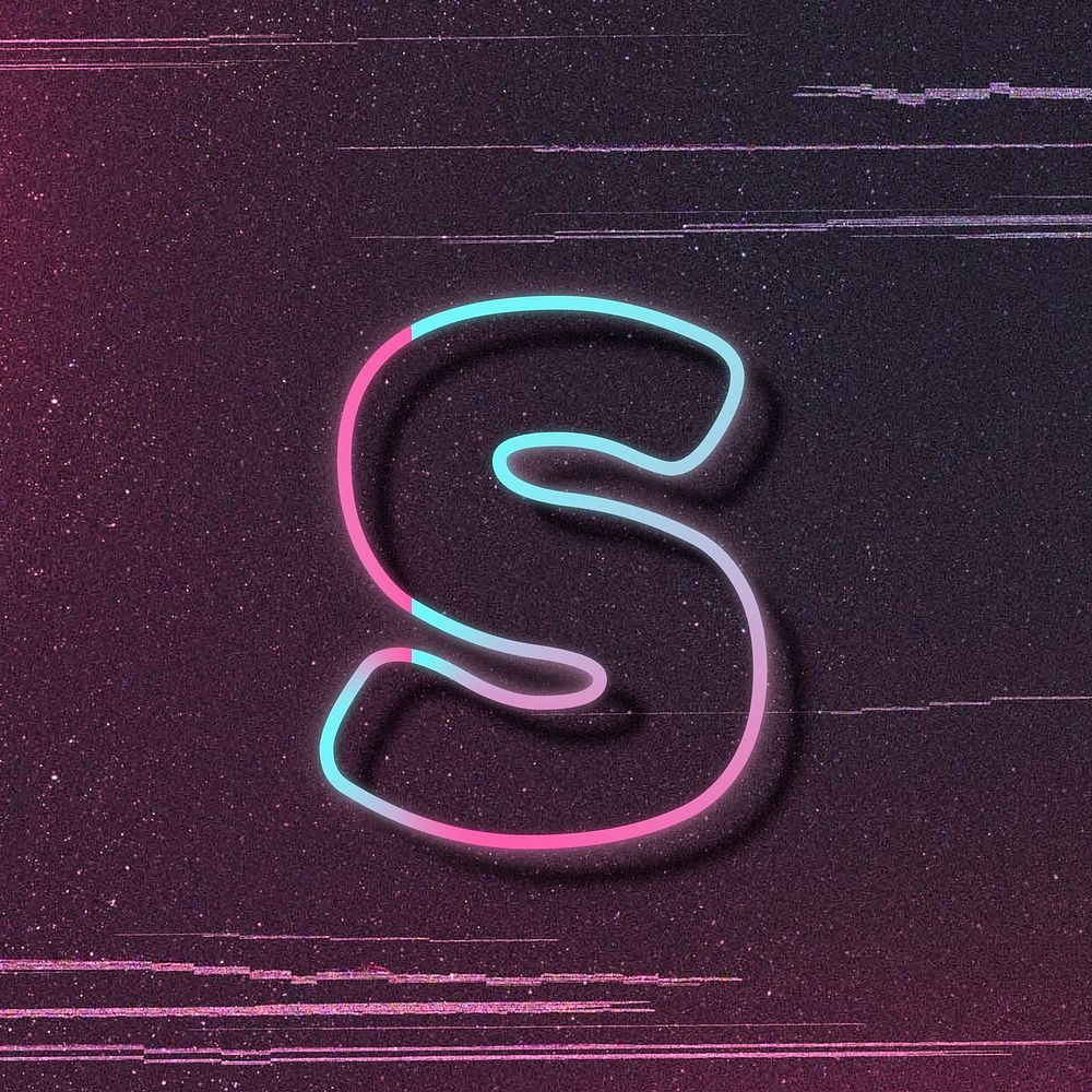 Pink neon glow letter s psd font typography