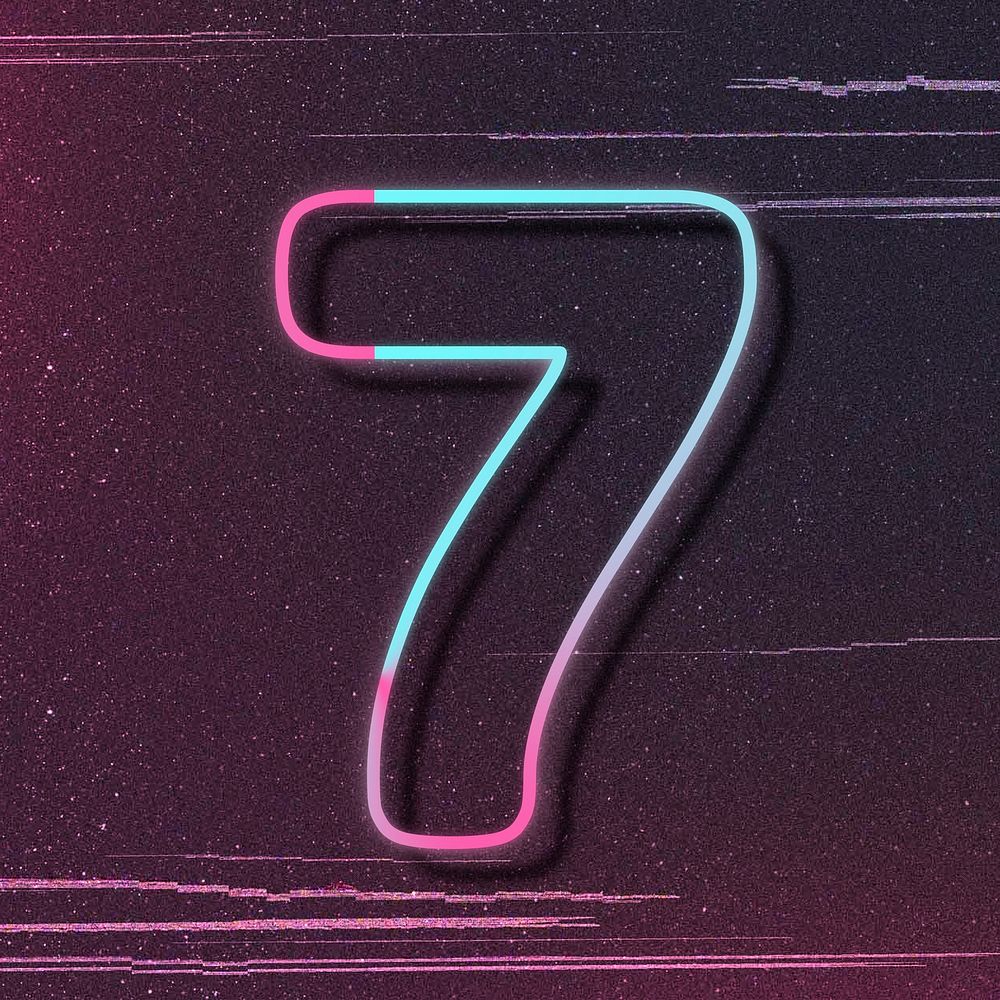 Number 7 pink neon font typography psd