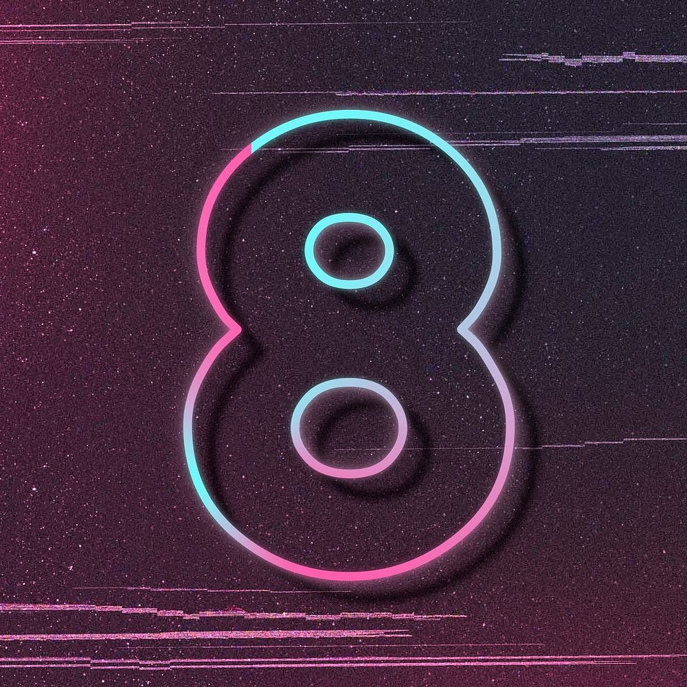 Number 8 pink neon font typography psd