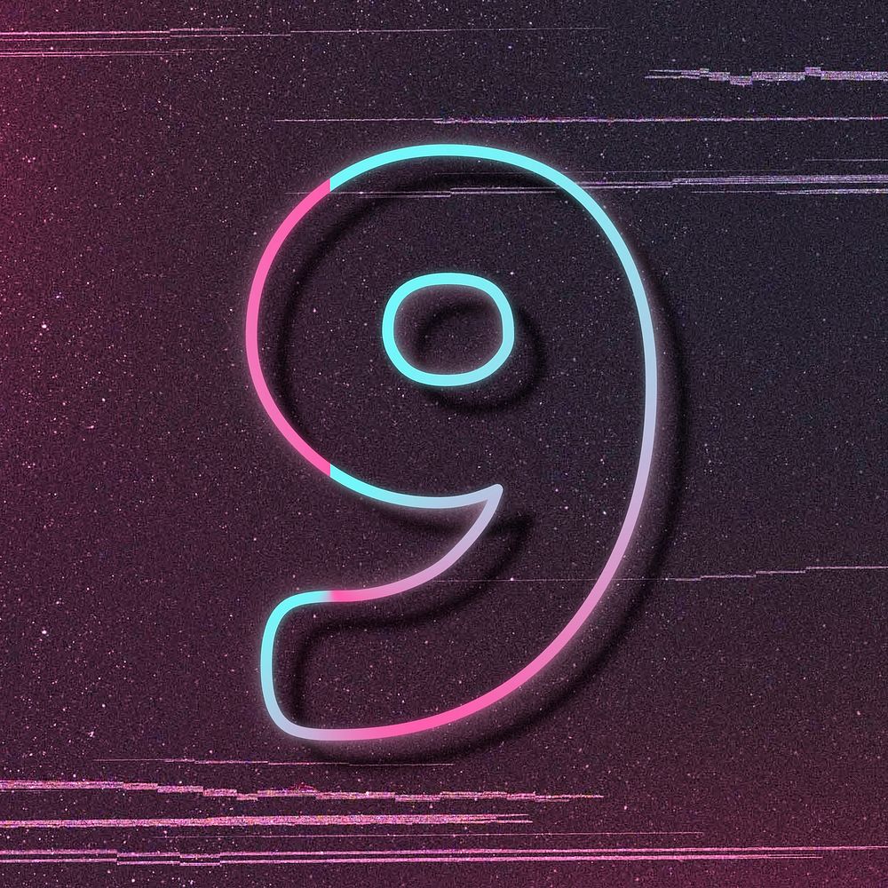 Pink neon glow number 9 psd font typography