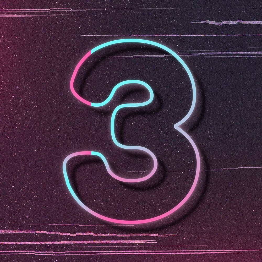 Pink neon glow number 3 psd font typography