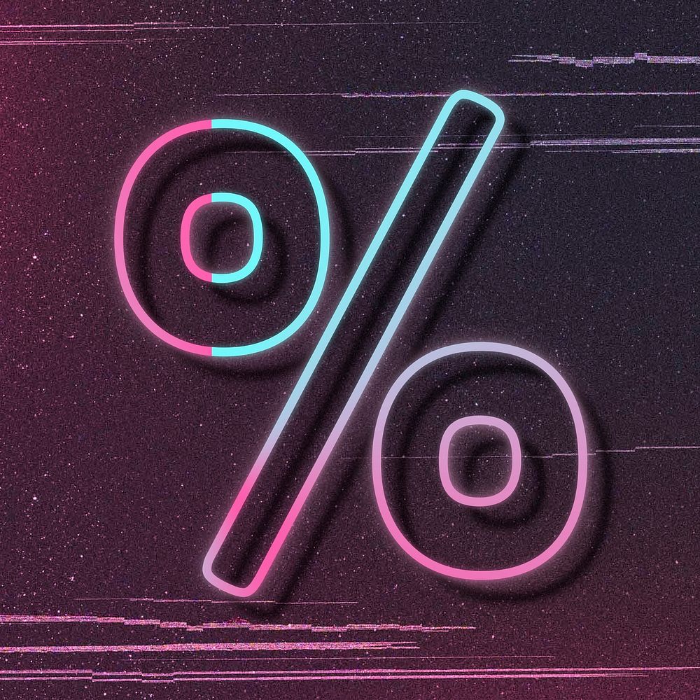 Percentage sign psd neon font typography
