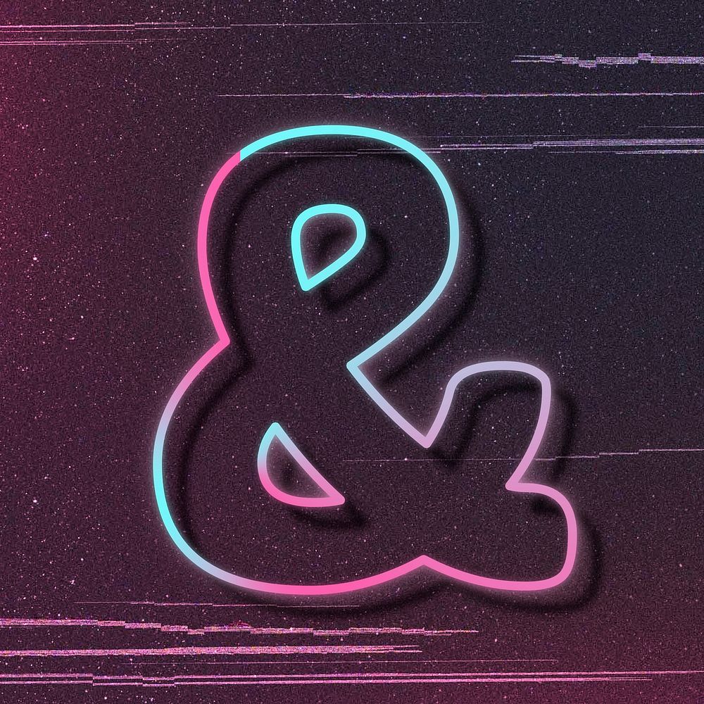 Psd glowing neon light ampersand sign