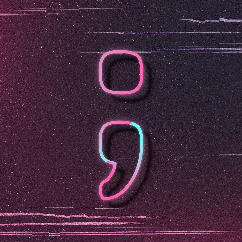 Pink neon glow semicolon symbol psd font typography