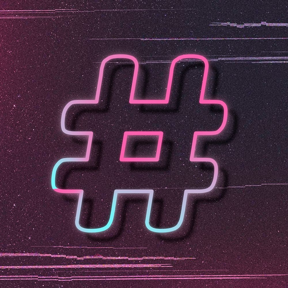 Pink neon glow hashtag symbol psd font typography