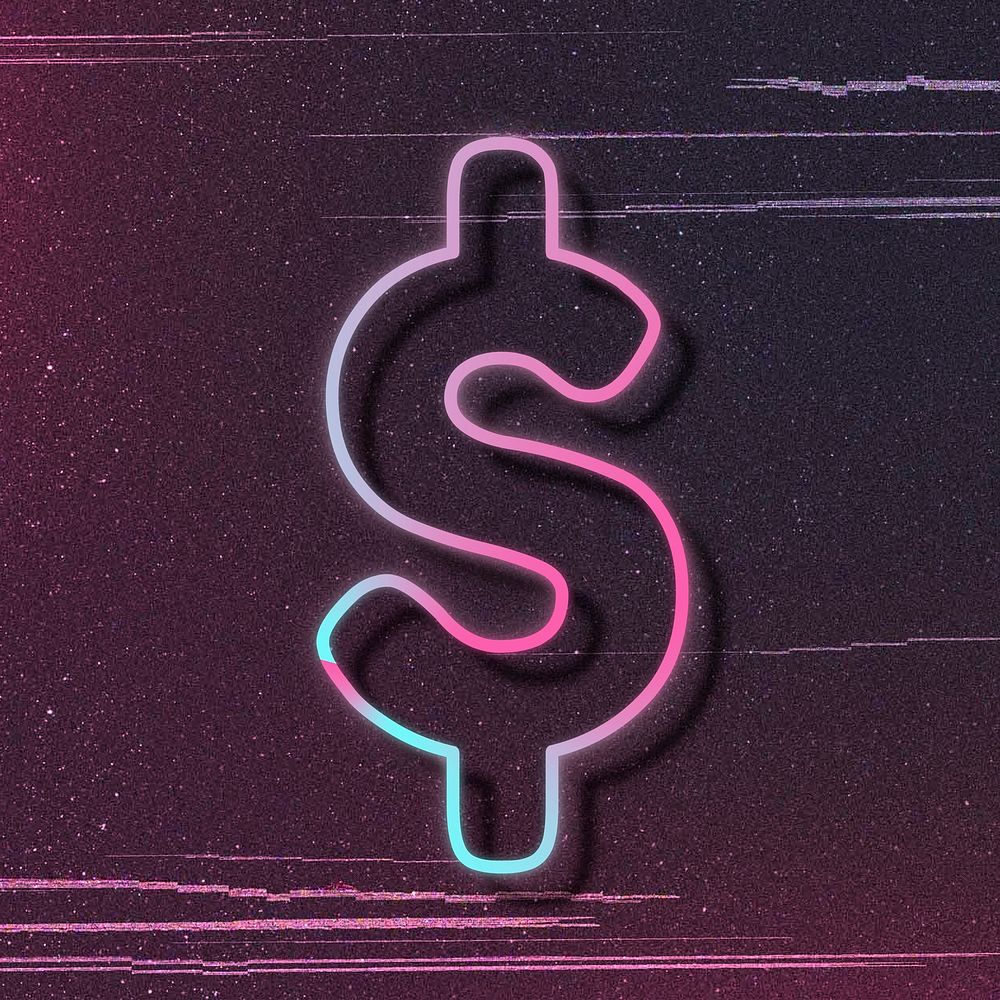 Pink neon glow dollar sign psd font typography