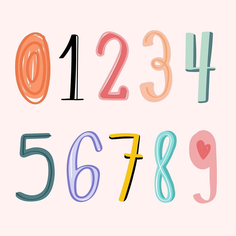Numbers 0-9 hand drawn doodle style typography set vector