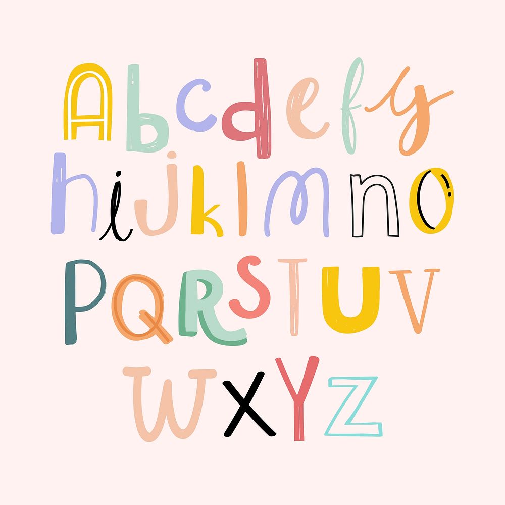 Alphabets typography hand drawn doodle style vector