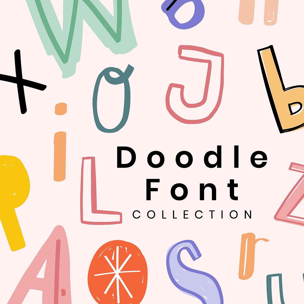 Doodle font style collection poster vector