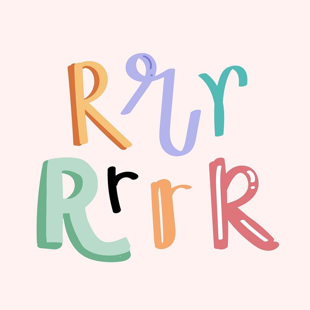 Doodle letter R typography font vector
