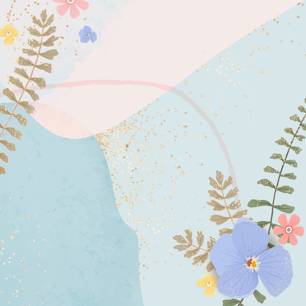 Foliage vector frame on pastel blue background