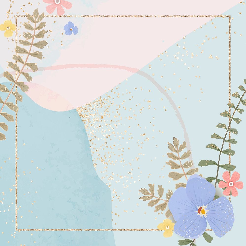 Pastel psd flowers glittery frame colorful background