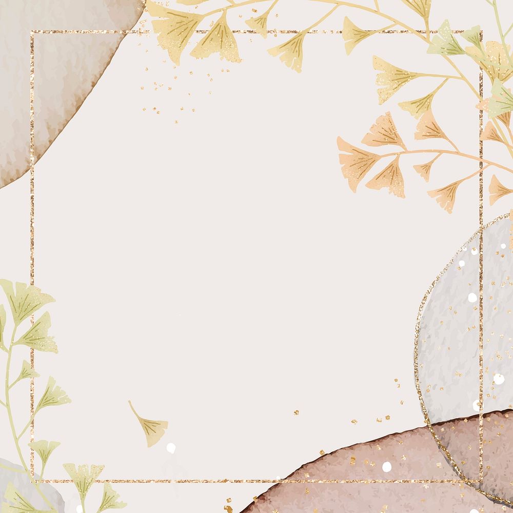 Rectangle ginkgo leaves frame vector on neutral watercolor background