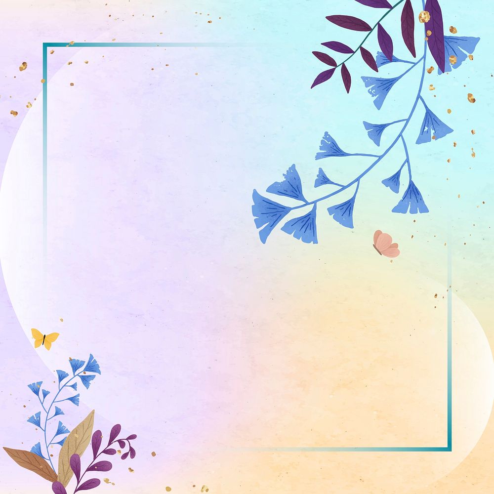 Rectangle ginkgo leaf frame vector on colorful background