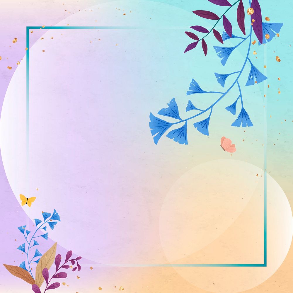 Psd colorful cute floral frame gradient background