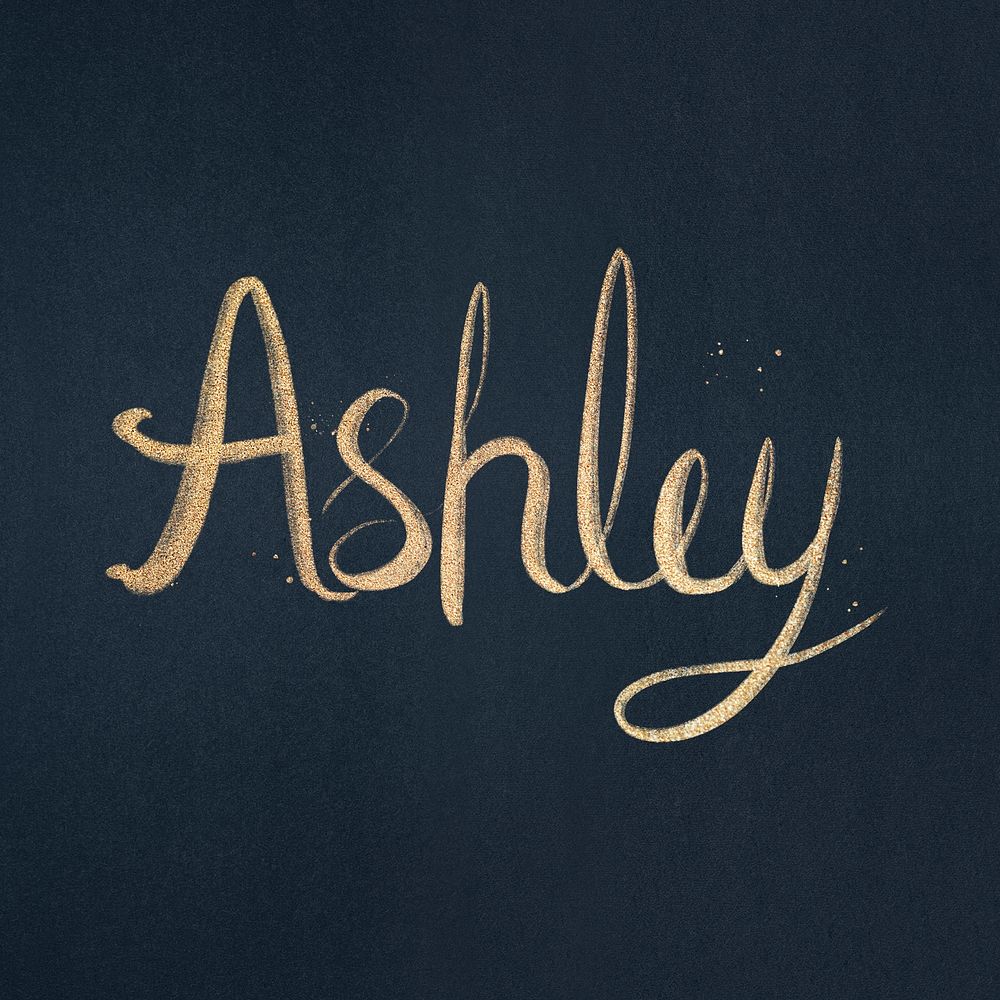 Gold glittery font psd Ashley typography
