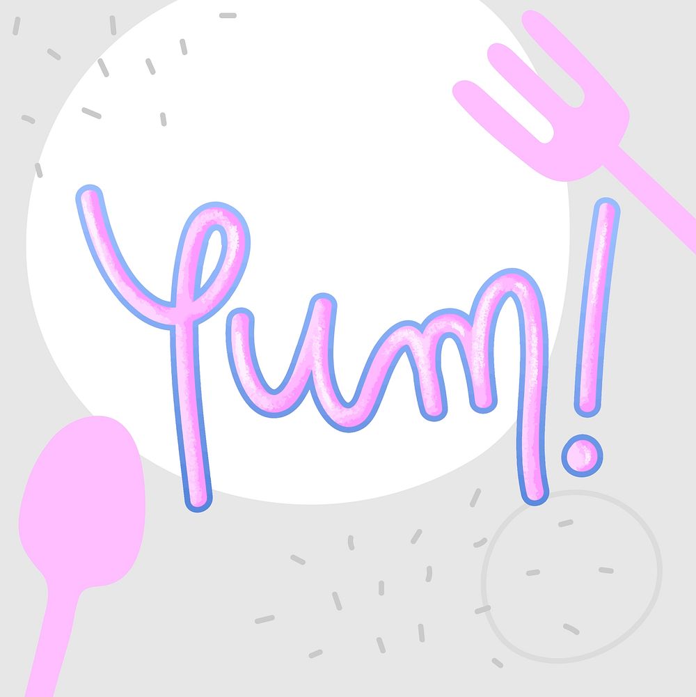 Pink yum! text calligraphy typography