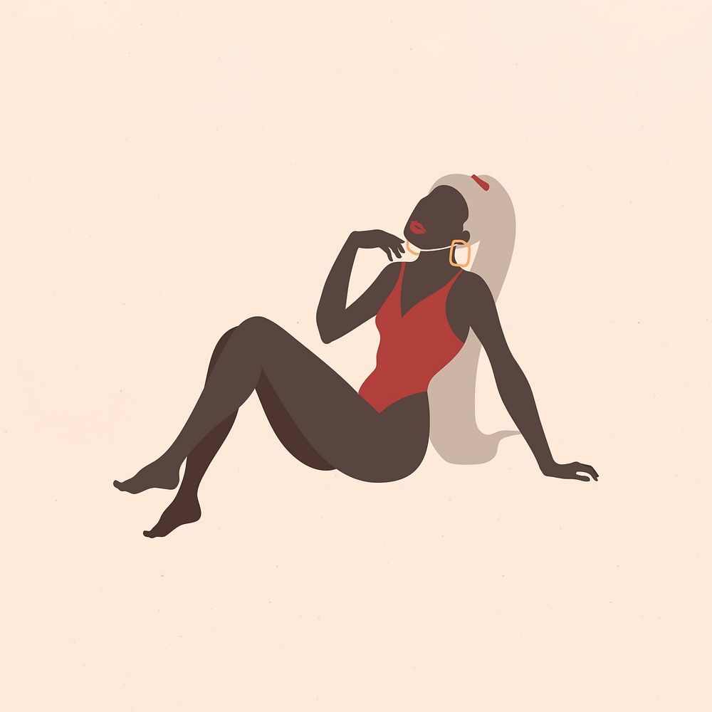 Black woman in a red swimsuit background vector