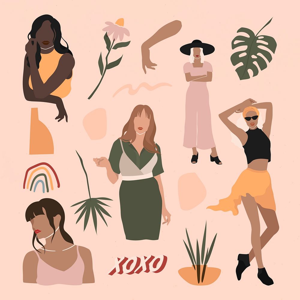 Female social media influencers collection illustration