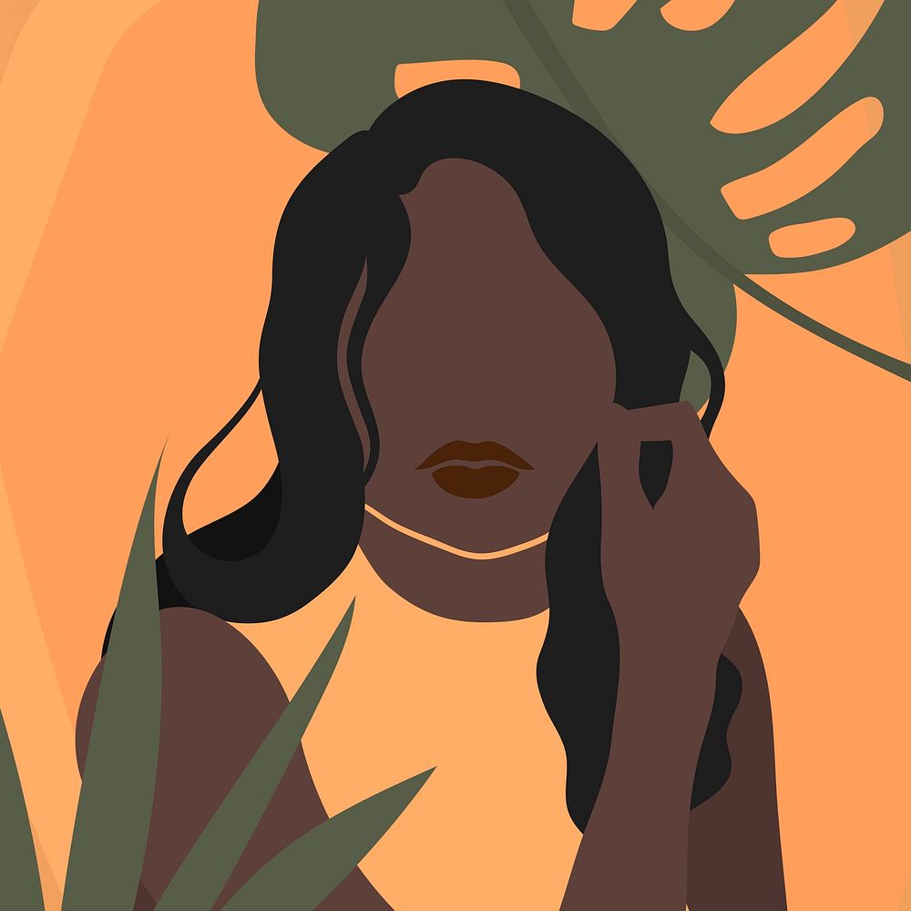 Black woman with a monstera leaf illustration
