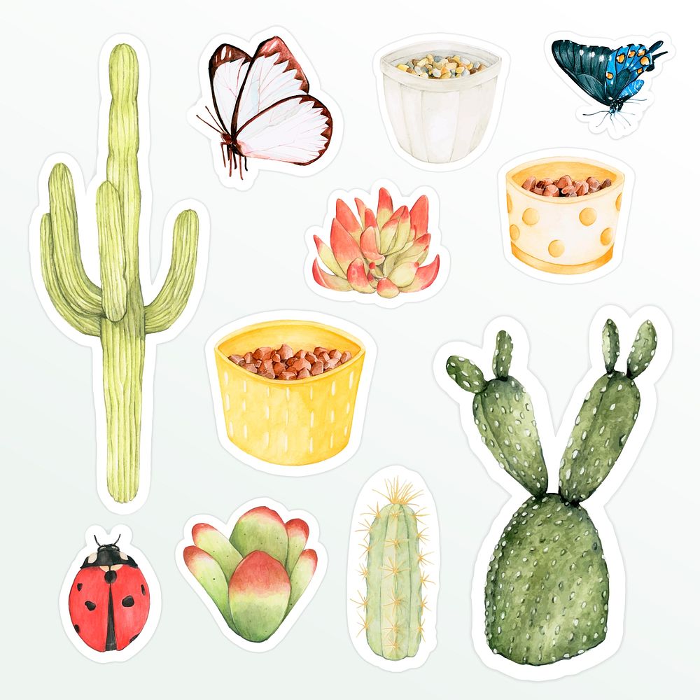 Set of botanical watercolor sticker doodle vector