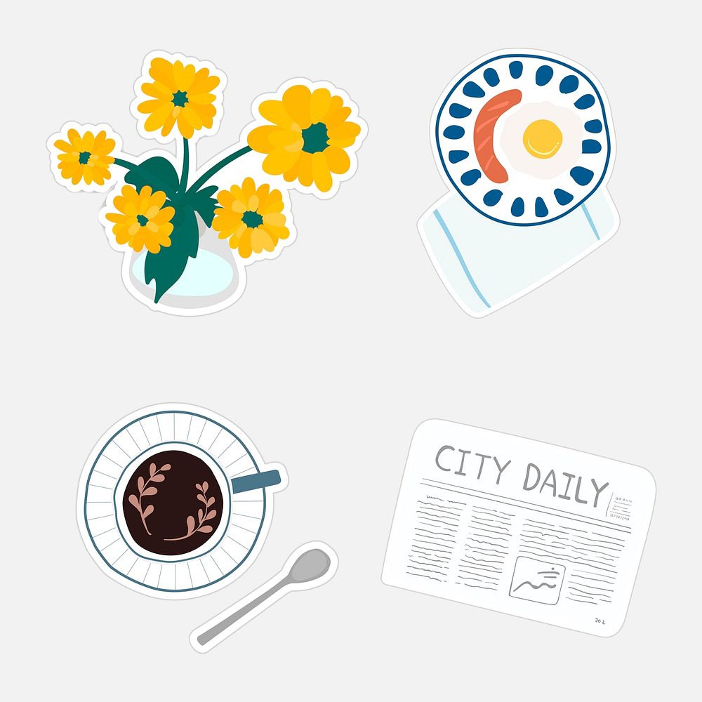 Flat lay breakfast sticker doodle illustration