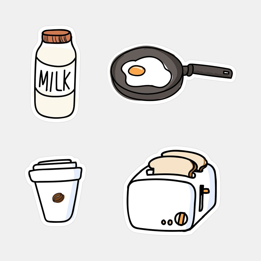 Set of breakfast sticker doodle vector