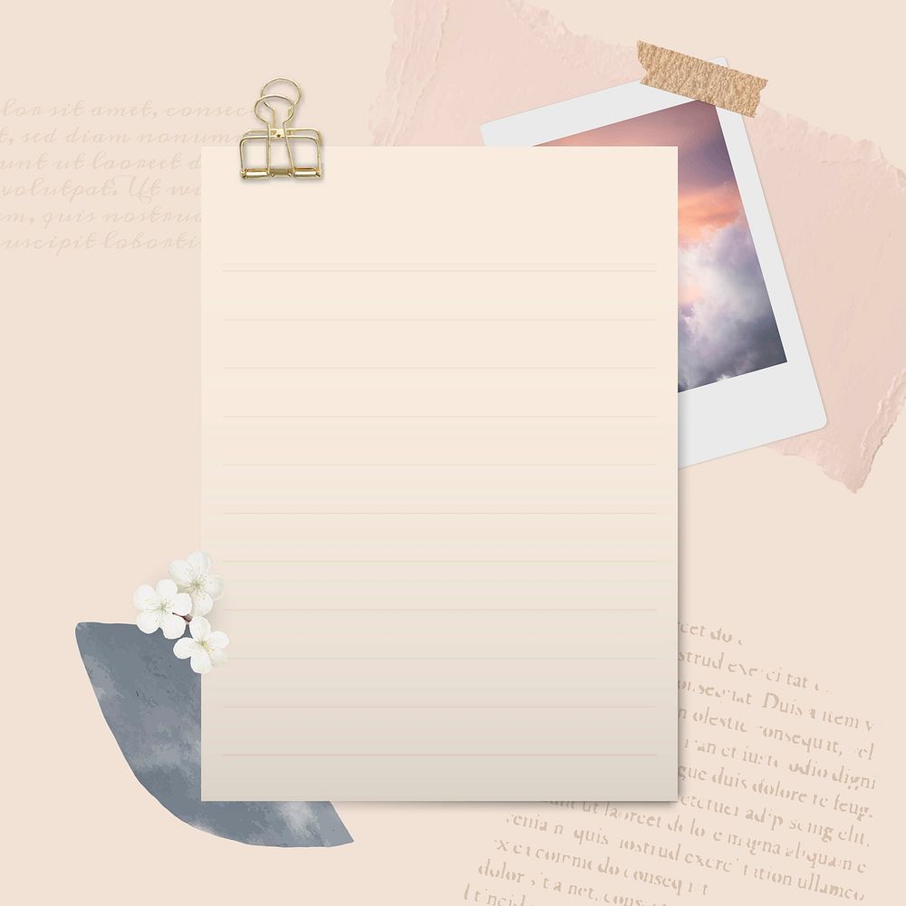 Cream paper with a gold binder clip journal background vector 