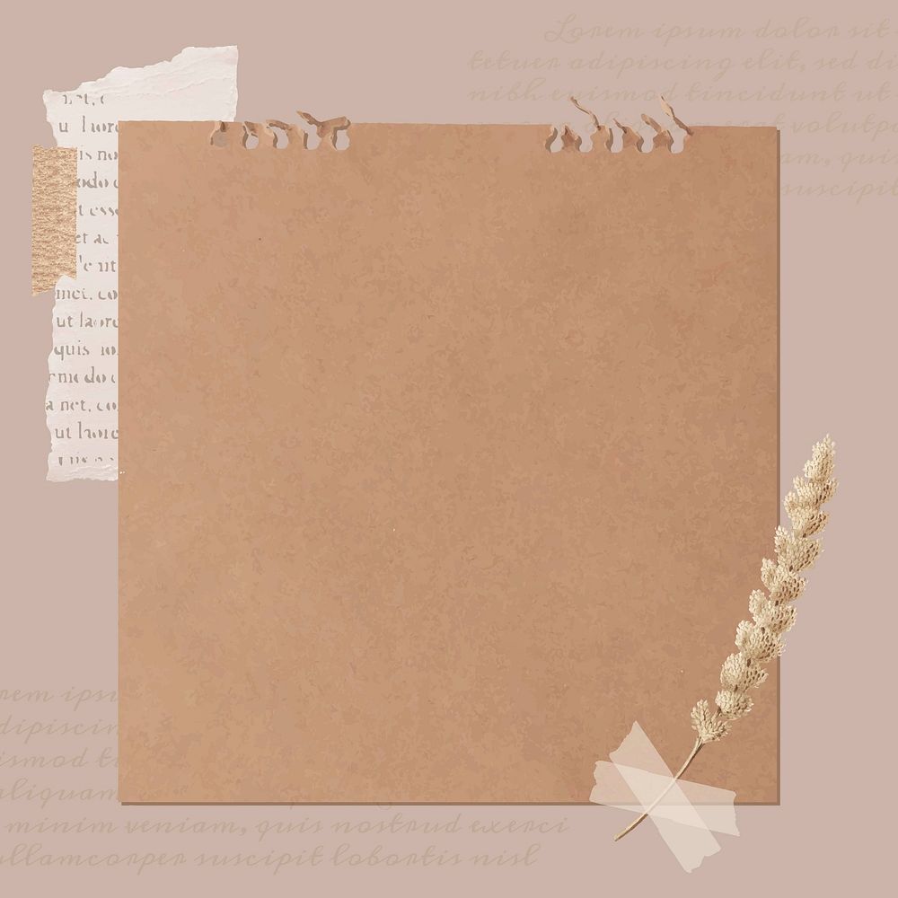 Ripped newspaper and flower stem on old brown paper banner vector
