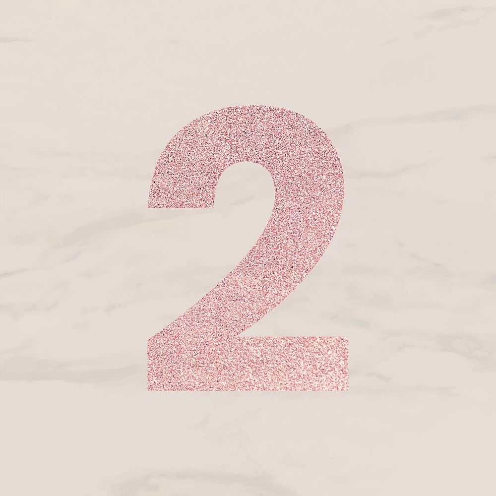 Glitter rose gold number 2 typography vector