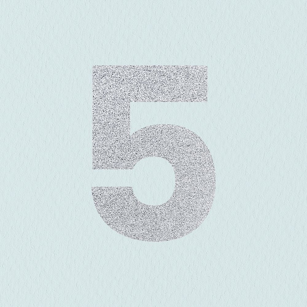 Glitter metallic number 5 typography illustration