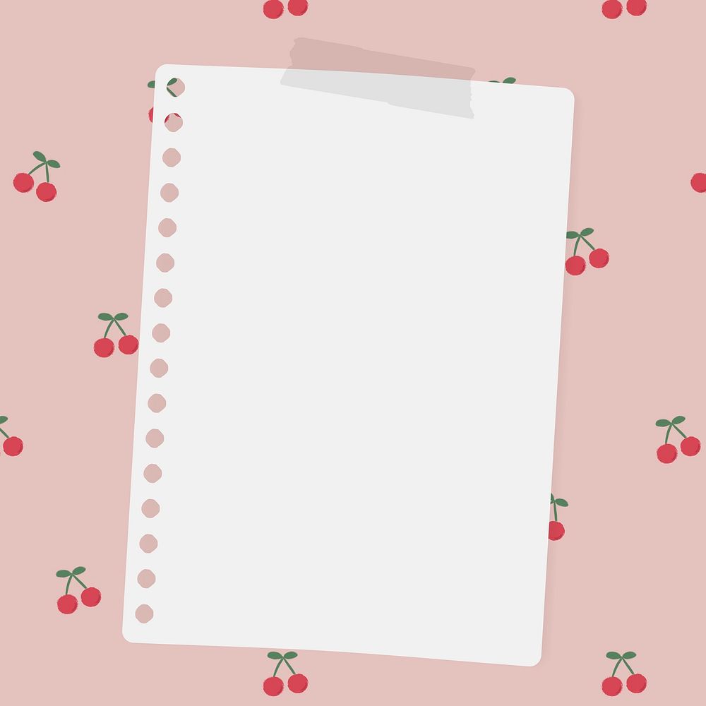 Blank notepaper on red cherry pattern social template vector