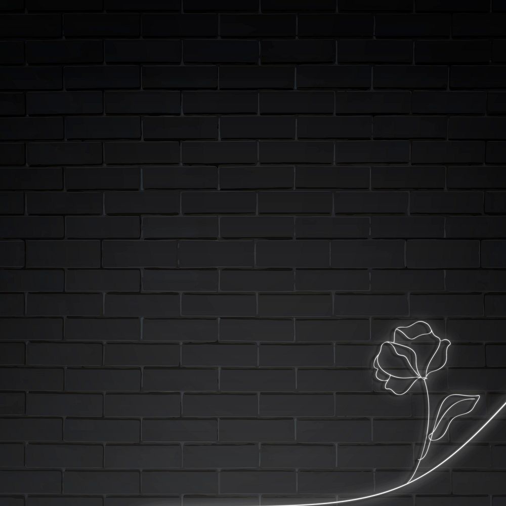 Neon lights flower on black brick wall vector
