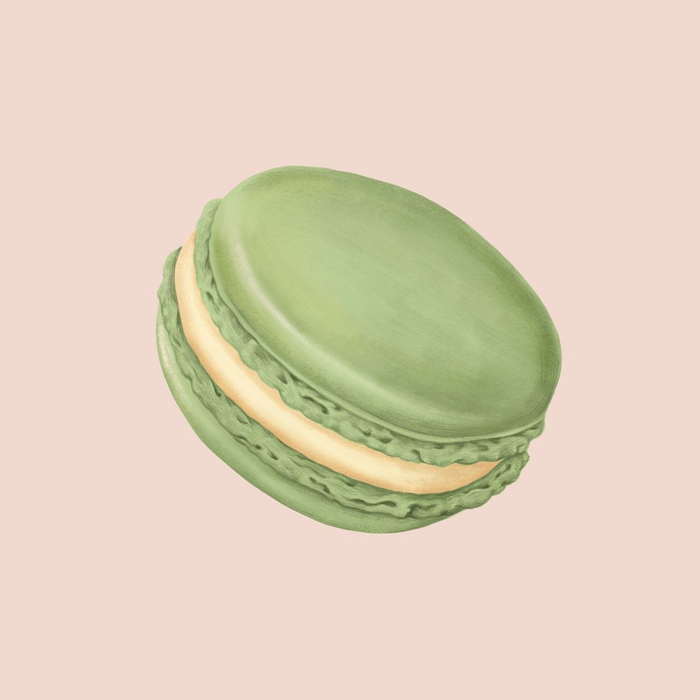 Illustration of light green macaron on pink background